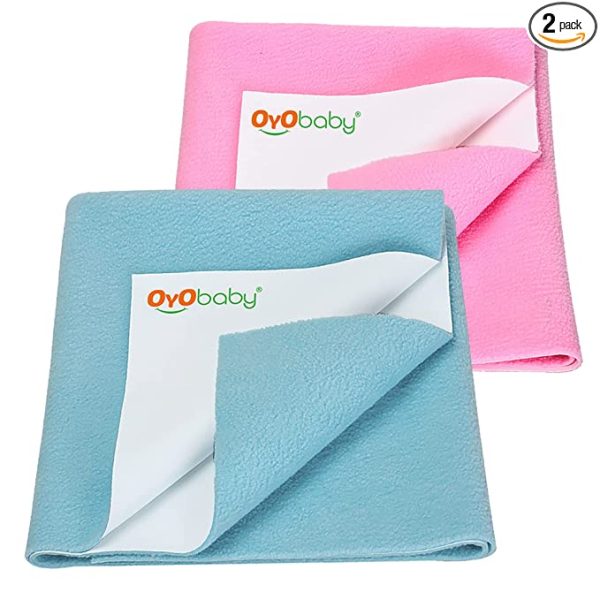 OYO BABY Waterproof Baby Bed Protector Dry Sheets for New Born Babies | Reusable Mats | Cot & Bassinet Gift Pack (Gift Pack 2, (Size : 70cm X 50cm),Blue + Pink)